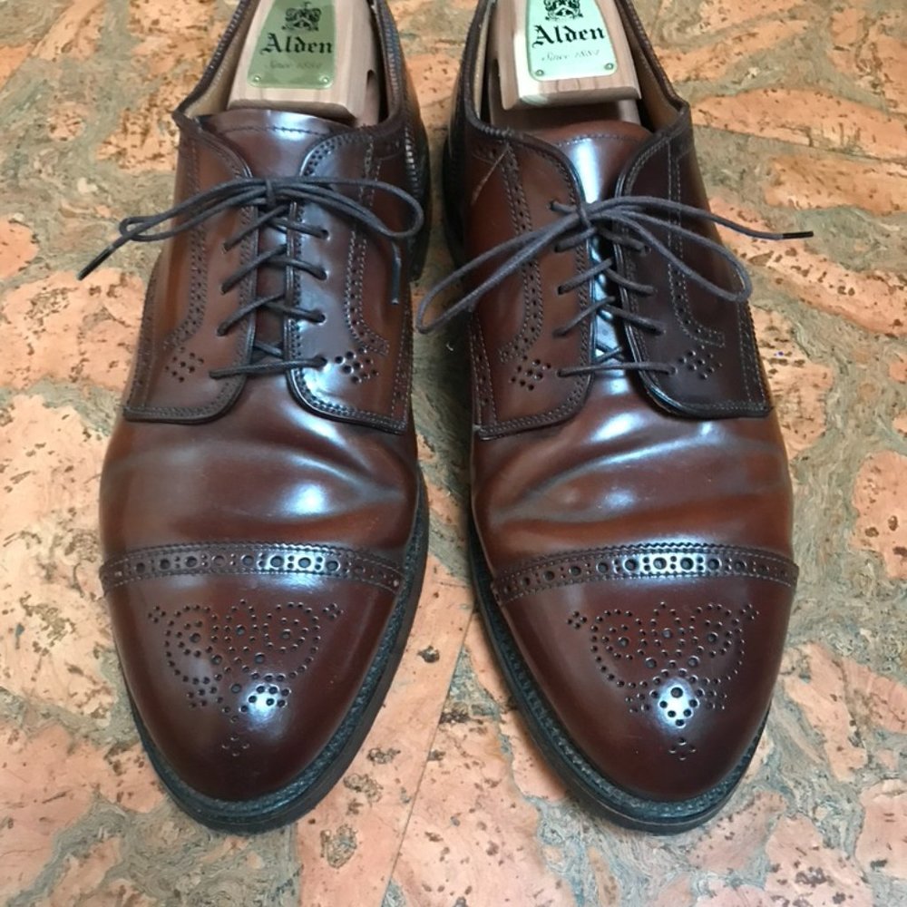 Alden shell cordovan  medallion capped-toe blucher
